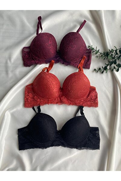 Gold Night Women's Lace supportive Wired push-up padded soft bra - triple pack
