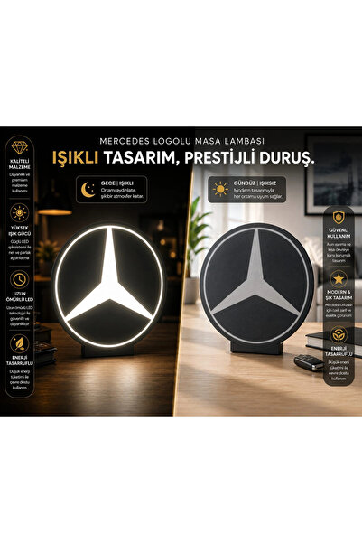 YSN SOUNDS Mercedes Masa Lambası , Mercedes Logolu Led Işıklı Masa Lambası , ...