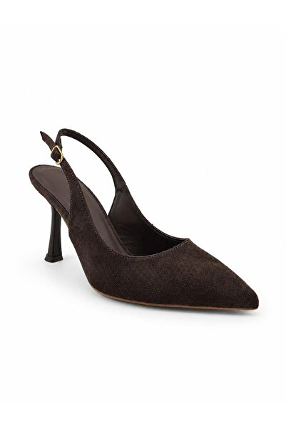 Rexba Brown Slingback Heeled Shoes – Pointed Toe Thin Heel Women's Shoes (Off...