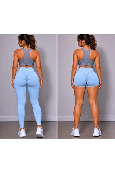 MAROVOAY High-Waisted Long and Mini Sports Leggings with Gathered Back, Set of 2