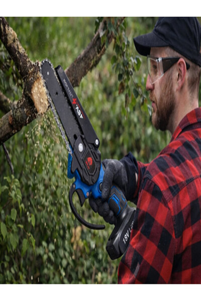 hey Mini electric chainsaw with 18V battery, portable, 17.78 cm blade, for cu...