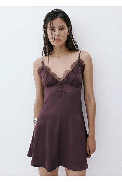 MANGO Woman Saten dantel elbise