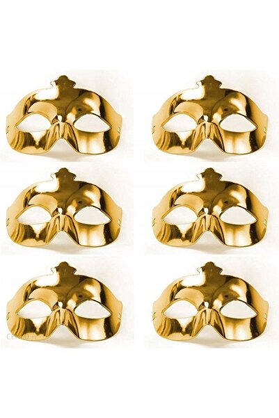 naque Gold Metallized Color Plain Prom Party Mask 6 Pcs