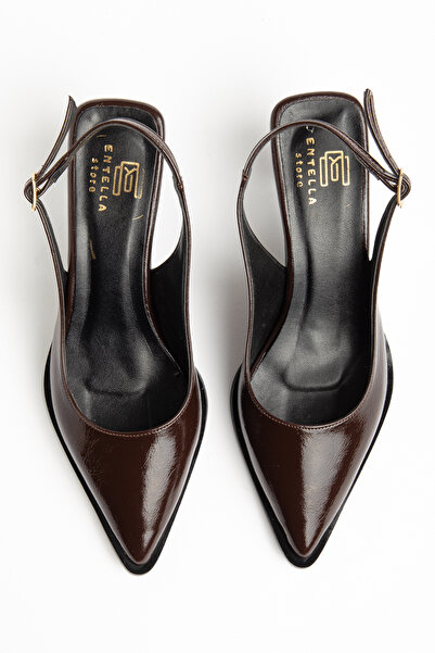 Entella Store Arya Women's Brown Patent Leather Pointed Heeled Shoes