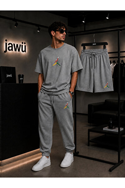 JAWÜ STYLE Basket Atan Adam Printed 3-Piece T-Shirt Shorts Tracksuit Set