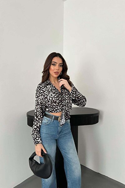 Maxi modena Black Leopard Patterned Satin Shirt