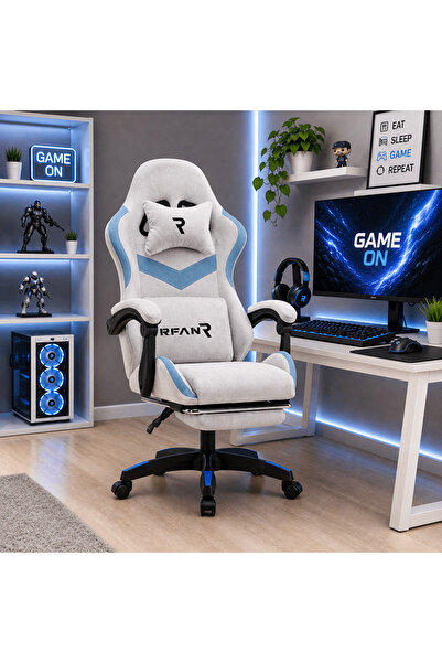 LedCorp Scaun de gaming WF-606 Gri-Albastru, Reglabil, Suport lombar și cervical