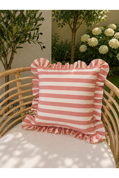Decamor home Pink Striped Ruffled Throw Pillow Cover 1 Piece