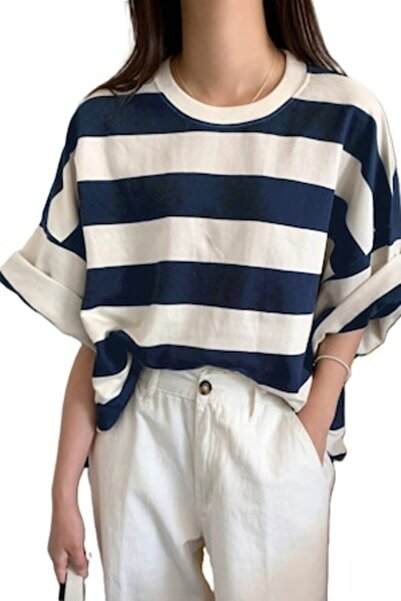 StreetWear Outlet Tricou de damă, Oversize, Bumbac, Dungi contrastante casual...