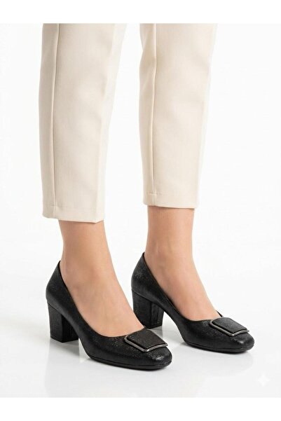 Lütfi Women's Black Thick Heel Comfortable Fit Heeled Shoes