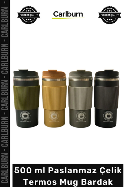Carlburn #Mug Sızdırmaz Kapak Silikon Kılıf Isı Korumalı Kupa 500 ml Paslanma...