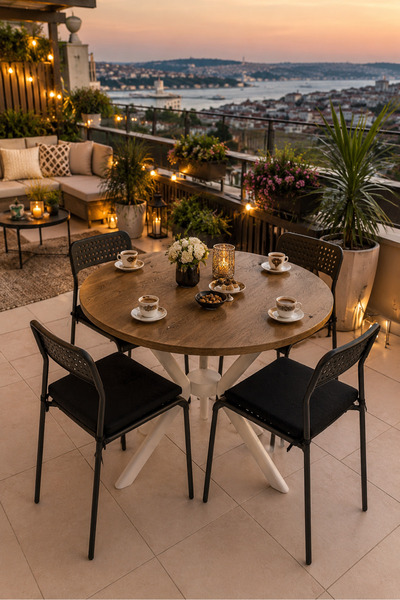 Flinder Çam 4 Kişilik Minderli Balkon Takımı, Balkon Masası, Balkon Sandalyes...