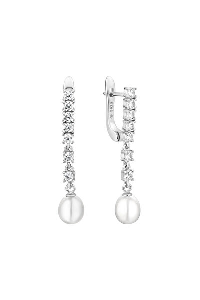 MANAVA Cercei argint lungi cu perle naturale si zirconia - Luce