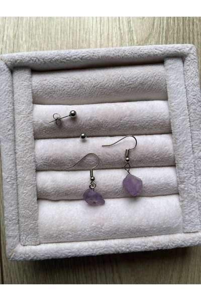 Pel Design Raw Amethyst Stone Steel 4-Piece Earring Set Handmade