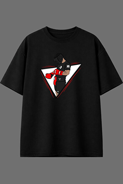 VSRN Boxer Design Front Printed Black Oversize T-Shirt