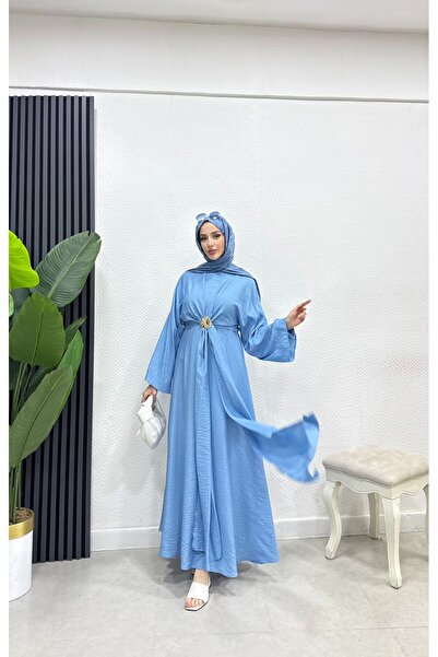 moda crn Geniş Kollu Boleralı Broş Detaylı Tesettür Elbise