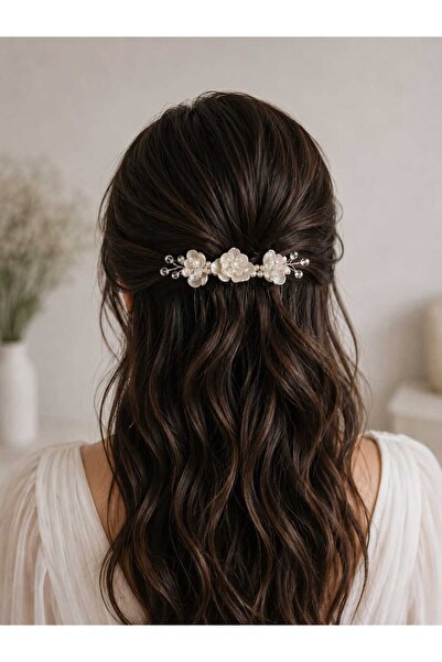 Pretty İnci & Kristal Çiçekli Gelin Saç Tokası