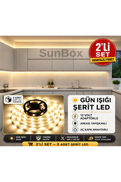 Sunbox Gün Işığı Şerit Led – 2’li Set – Adaptörlü – Aç/Kapa Anahtarlı