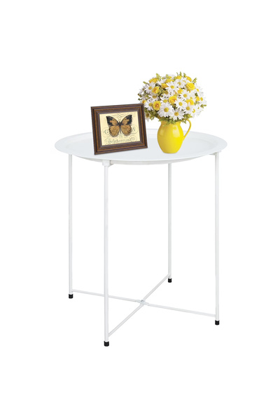 YESMAX Folding Tray Metal Side Table Round End Table, Sofa Small Accent Fold-...