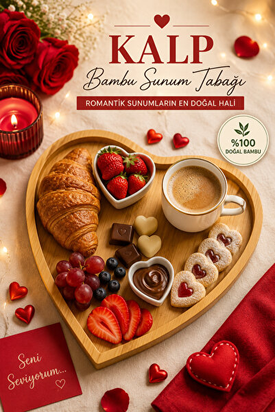 legna Premium Kalp Bambu Sunum Tabağı | Kahvaltı, Kahve ve Tatlı Sunumluğu