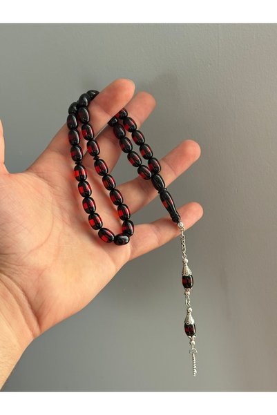 tesbihciniz Capsule Cut Red Black Vermilion Amber Prayer Beads