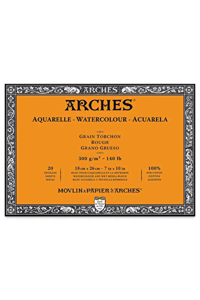 Arches لوح ألوان مائية 300 جرام 18×26 سم 20 قطعة خشن / A1795083