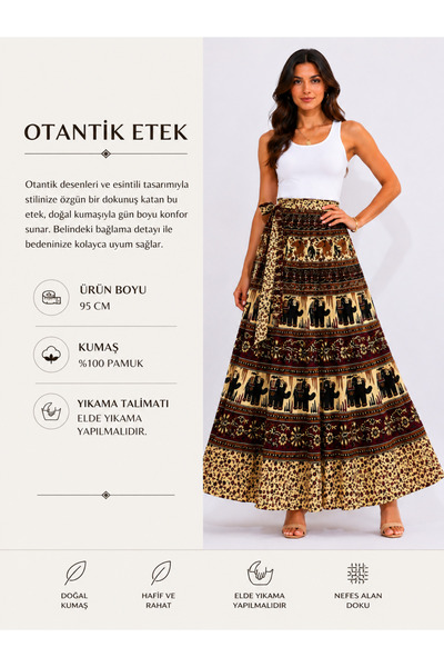 İDOL GİYİM Women's Authentic Skirt 100% Cotton Ethnic Patterned Tie-Up Long S...