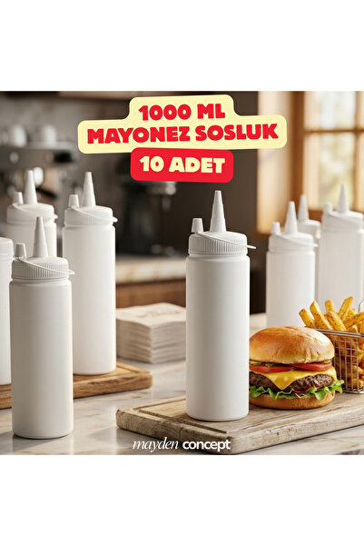 Mayden Concept 1000 ml Kapaklı Mayonez Sosluk 10 Adet - Profesyonel Mutfak So...