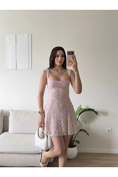 Zoom Butik Mini Dantel Baskılı Elbise