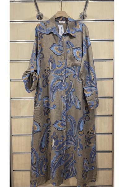 Park Moda Italian Linen Dress Long Sleeve Shawl Pattern
