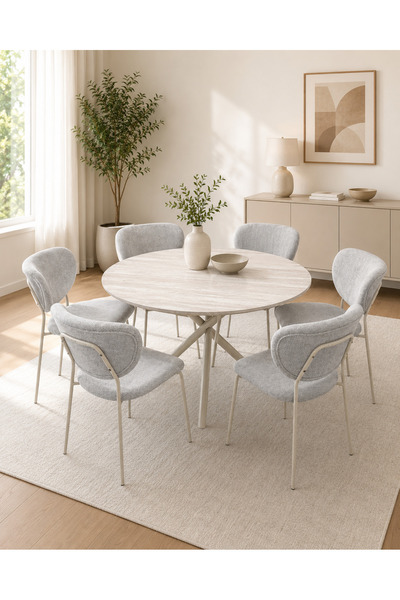 TrentonGCC Luxury Modern Round Dining Table Set for 6 – Top Dining Table with...