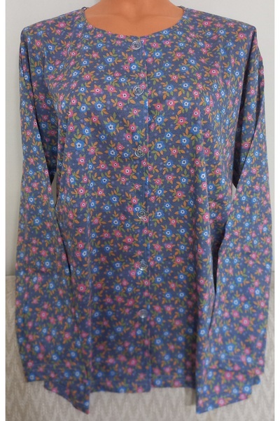Anne Er Clothing Paper Print Combed Cotton Blouse Long-Sleeve Crew Neck Front...