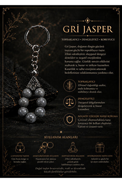 OSMANLI DOĞAL TAŞ Certified Gray Jasper Keychain