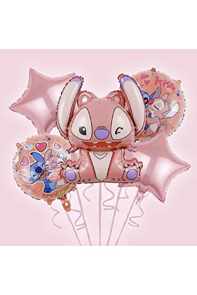 Toybox 5-Piece Stitch Foil Balloon Set for Kids Birthday Party Decorations, Pink