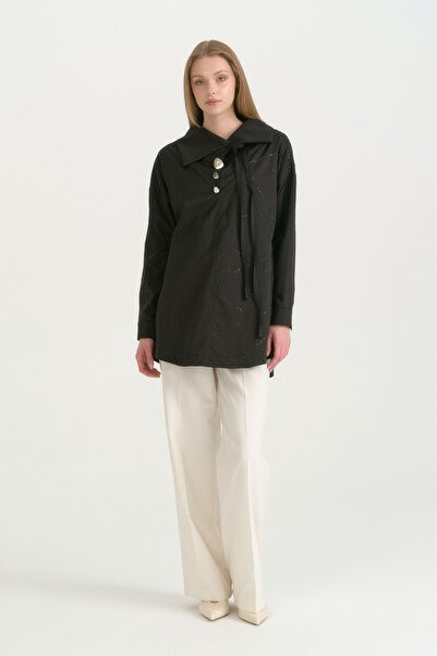 Nihan Sequined Cotton Tunic - Black