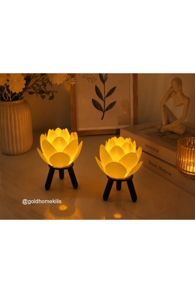 DEKOR ZÜCCACİYE HOME 2li led ışıklı lotus gece lambası masa lambası 11 cm pla...