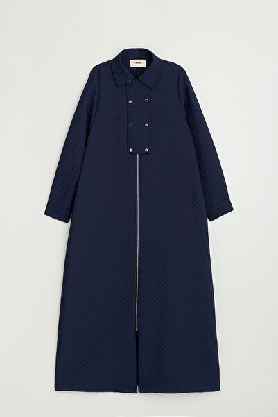 Nihan Plus Size Thin Quilted Overcoat - Navy Blue