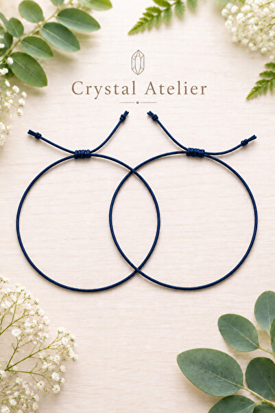 Crystal Atelier Lacivert Makrome İp Bileklik Seti Ayarlanabilir Unisex Şans B...