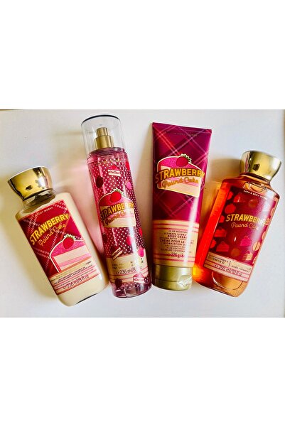 BBW مجموعة العناية بالبشرة: رذاذ عطر كعكة الفراولة، كريم، جل استحمام، ولوشن ب...