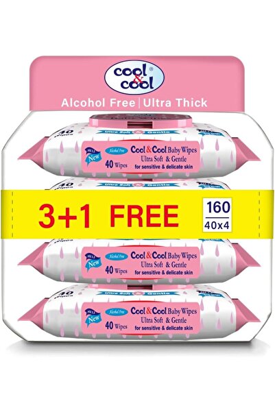 COOL & COOL Baby Wipes 40’s (Pack of 4)-Alcohol Free, Paraben Free,Vitamin E,...