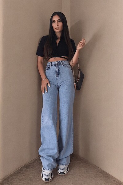 Livik Relaxed Fit Snow Washed Wide Leg Palazzo Jeans