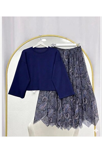 VOLT CLOTHİNG Basic Blouse Asymmetrical Cut Lined Chiffon Skirt Set