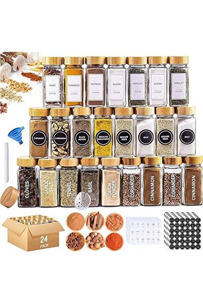 Arabest 24-Pack Kitchen Glass Seasoning Jars,Bamboo Lid,Label Stickers,Funnel...