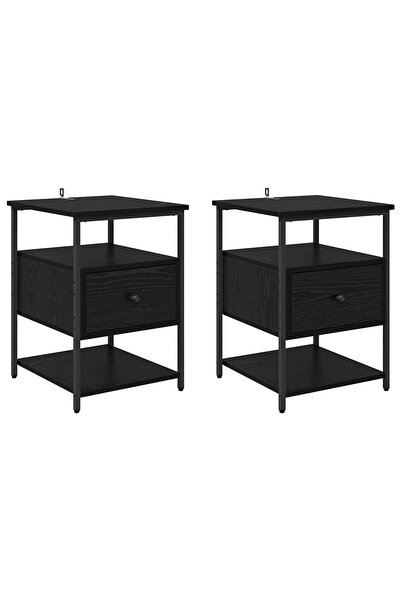vidaxl Dulap de noapte cu sertar 2 pcs Stejar Negru 40 x 42 x 56 cm