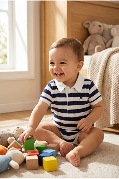 MARCO DONATELI Boys Stripe Body Suit Short Sleeve, 12M