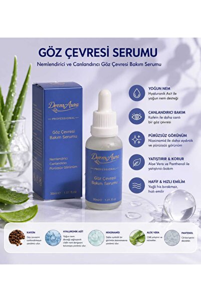 DermAura Göz Çevresi Serumu 30 ml Nemlendirici Kafein Ve Hyaluronik Asit İçer...