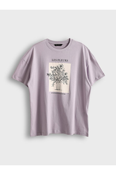 LC Waikiki Tricou de damă cu guler rotund cu imprimeu supradimensionat