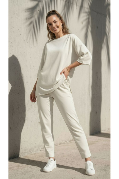 Ded COLLECTION Women's oversized fit short sleeve basic modal two-piece set