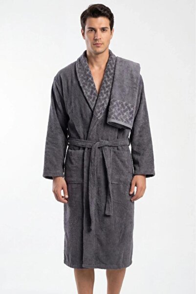 Çeyiz Diyarı Şazeli 3XL Size 2 Piece Bathrobe Set Anthracite