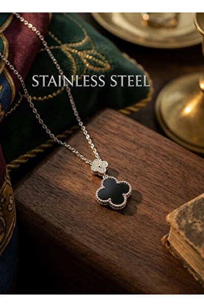 stainless steell 316L Steel Silver Color Clover Model Zircon Stone Necklace